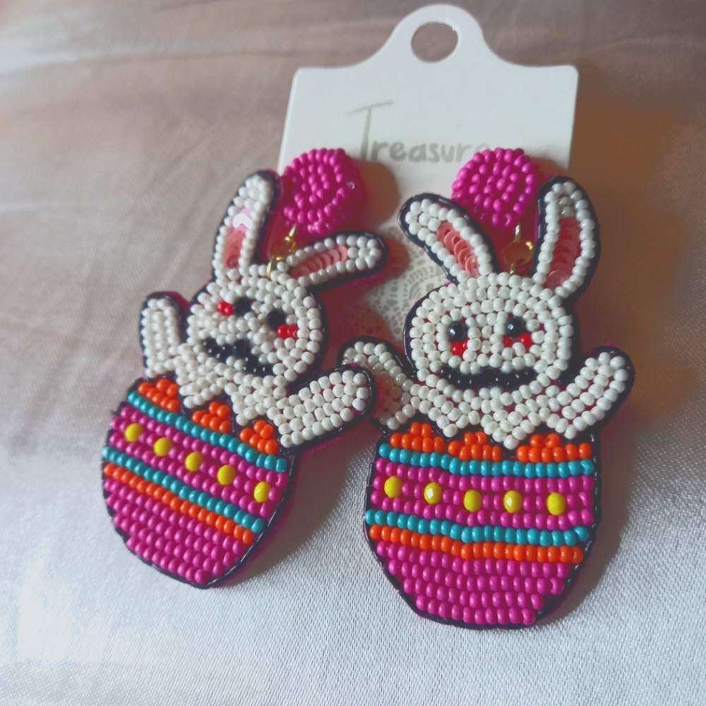 Easter Bunny Seed Bead Earrings
